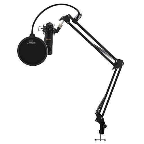 A boom arm + pop filter + microphone really ups your microphone game.