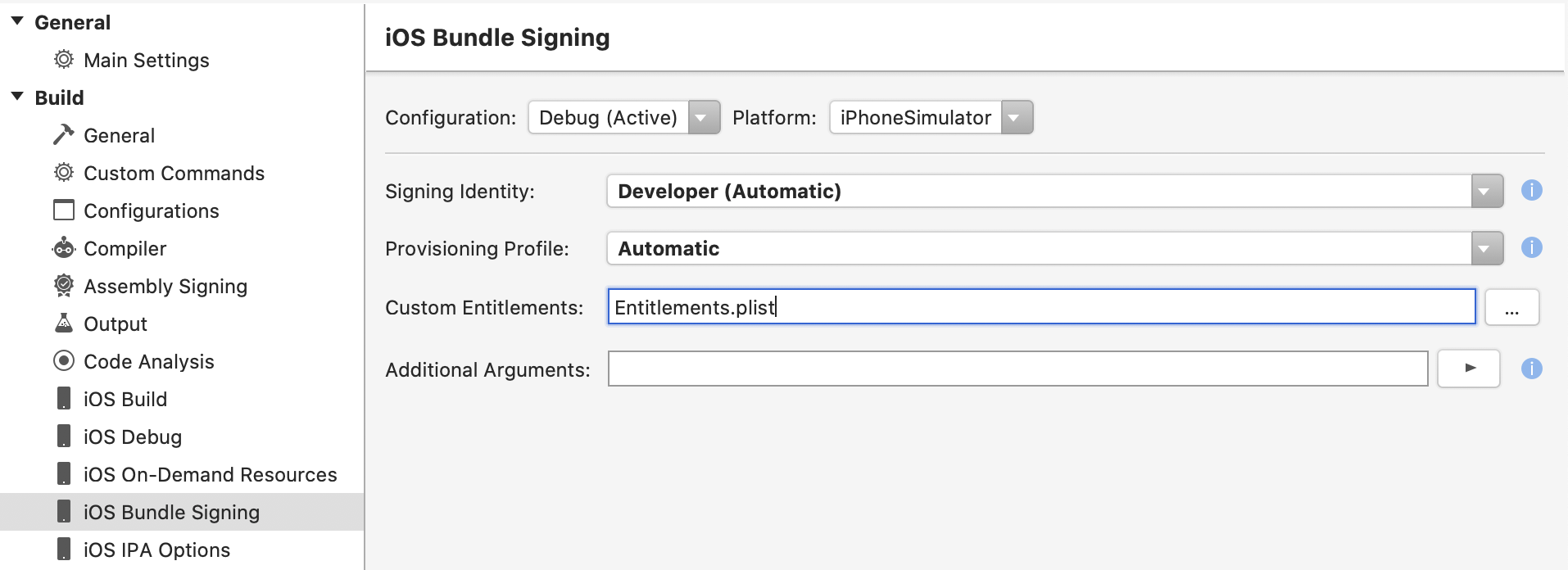 Set custom entitlements.