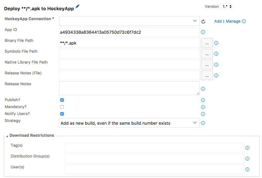 Creating a HockeyApp task